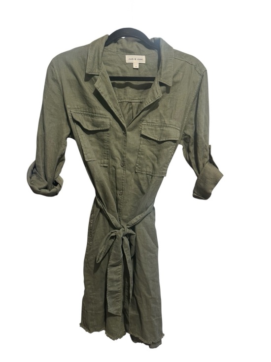 cloth & stone Dresses & Skirts - cloth & stone Olive Utility Shirt Dress with Tie Waist Sz S